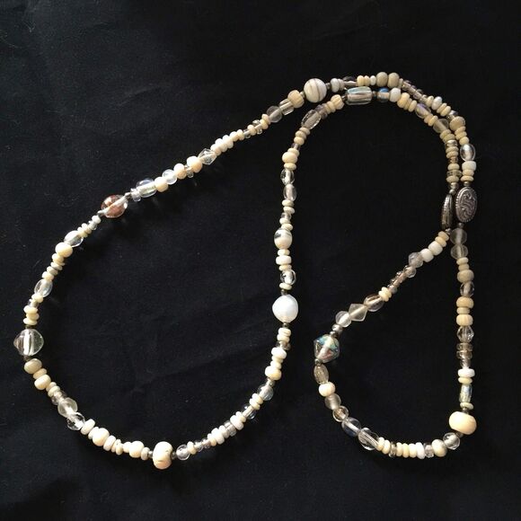 Vintage Beaded Necklace Aurora Borealis Finished Glass & Cream Color Beads  9K - Picture 8 of 12